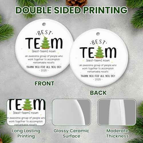 TEEZWONDER Best Team Ever Gifts - Ceramic Christmas Ornaments 2025 with Card for Christmas Tree Decorations - Office Group Gifts for Coworkers Employees Friends, Appreciation Thank You Gift Ideas