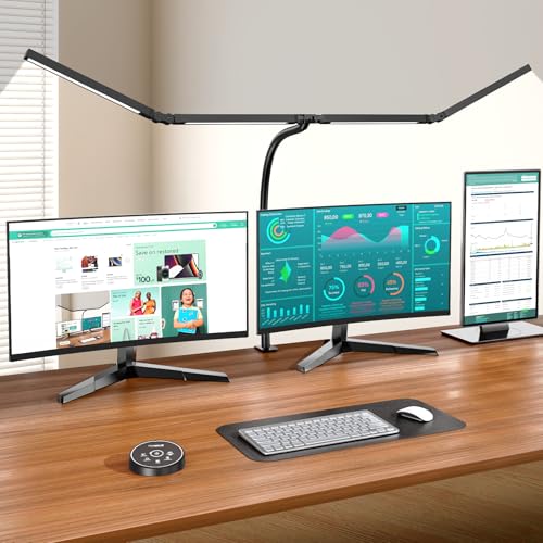Pzloz Black Led Desk Lamp for Home Office with Clamp - Dimmable Architect Light with Remote