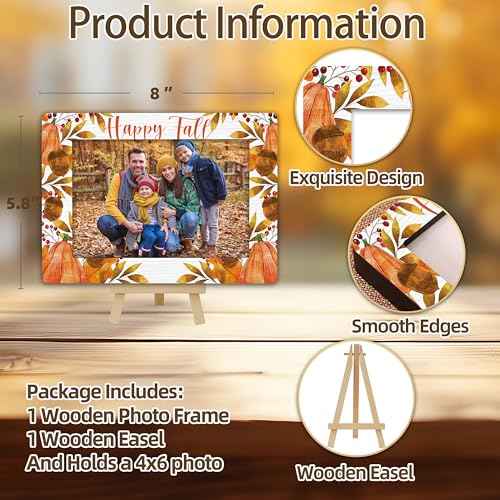 Happy Fall Picture Frame, Thanksgiving Gifts Wooden Photo Frame with Easel, 4x6 Autumn Pumpkin Picture Frames for Tabletop Display Photo Insert - J03