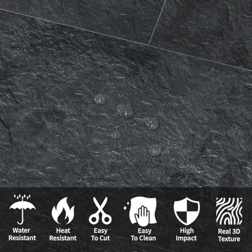 AULIGET 6x12 Black Slate Peel and Stick Backsplash Wall Tiles - Pack of 20