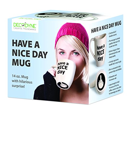 Decodyne Funny Coffee Mug with Middle Finger Design 14 oz White