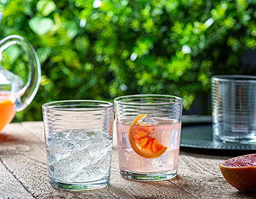 Set of 16 Heavy Base Ribbed Drinking Glasses - 8 Highball & 8 Rocks Glasses, Clear Durable Glassware