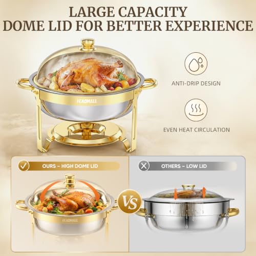 Gold 4-Pack 6QT Chafing Dishes for Buffet with High Dome Lids - Stainless Steel Food Warmers for Catering & Parties
