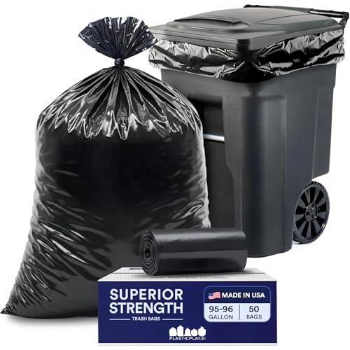 Heavy Duty Black Garbage Bags 95-96 Gallon Pack of 50 - 1.5 Mil Thick Trash Liners