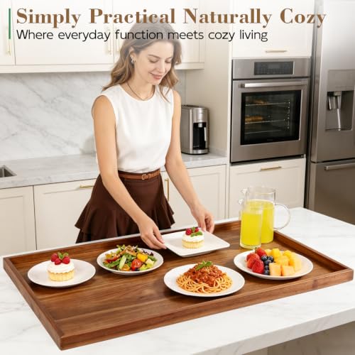 Oversized Acacia Wood Ottoman Tray - 40 x 20 Inches Natural Finish