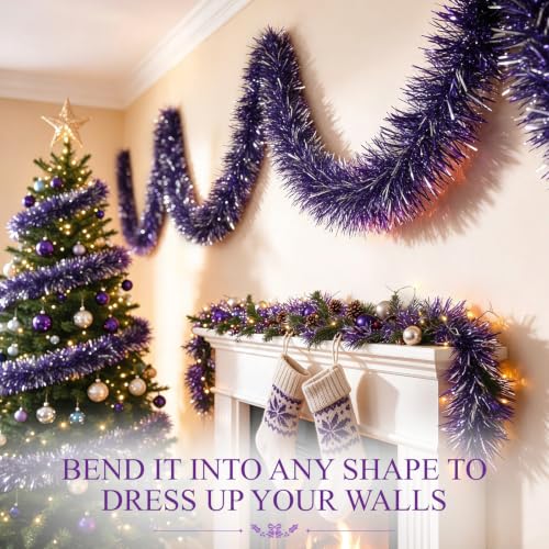 Dilunave Purple 150ft Frost Tip Christmas Tinsel Garland - 1 Piece