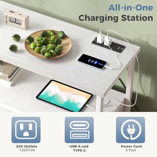 DUMOS TV Stand with 5 Fabric Drawers, Built-in Charging Station & Open Shelf
