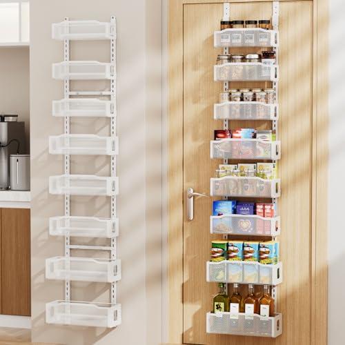 Over-the-Door Pantry Organizer 8 Tiers - White, Adjustable Spice Rack