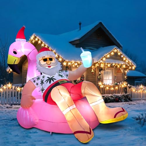 8.2 FT Hawaiian Santa on Flamingo Pool Float Christmas Inflatables