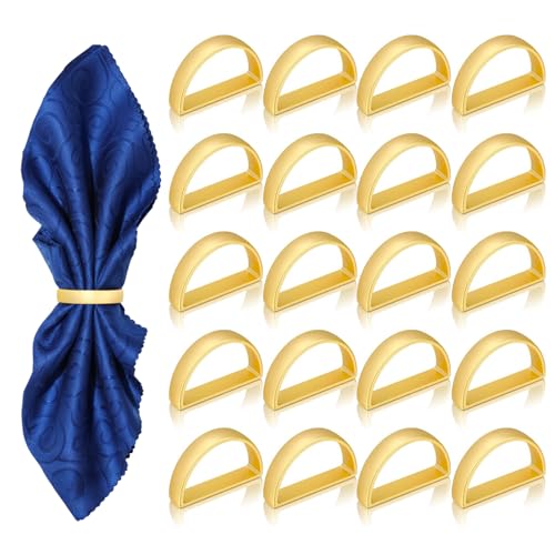 Milaloko 20 Pcs Napkin Rings Set - Elegant Semi-Circle Buckle, Metallic Finish, Thanksgiving & Christmas Table Decor