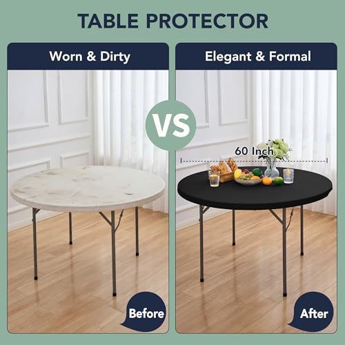 Black 6-Pack 5ft Fitted Round Table Cover with Elastic - Non-Slip, Indoor & Outdoor