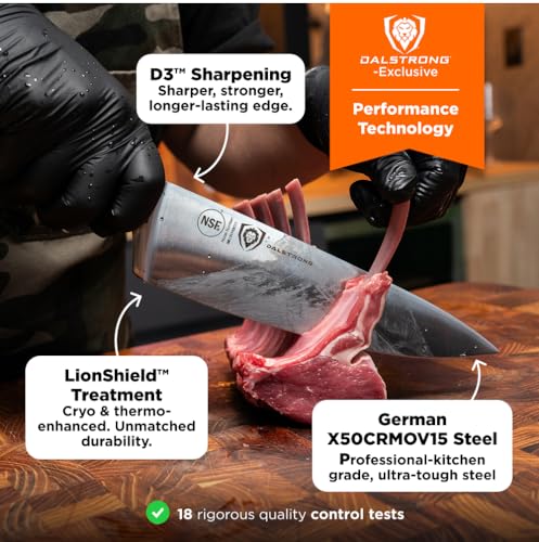 Dalstrong Gladiator Elite 8-Inch Chef Knife - Forged German Steel, Black Handle