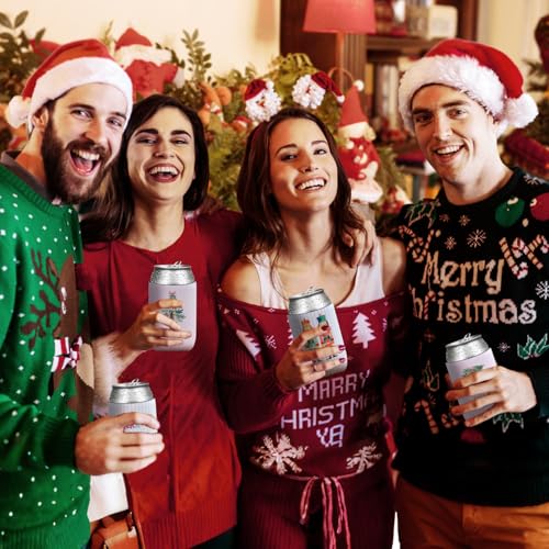 SJDFCSA Christmas Nutcracker Reusable Neoprene Can Cooler Sleeve - Pink Merry Christmas Theme, 4 Pack