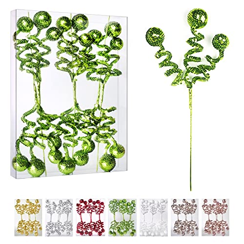 ZHANYIGY 14.5in Green Sequin Ball Curly Pick Christmas Tree Topper