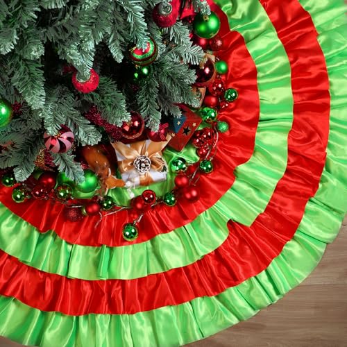 VioraWhite 48 Inch Christmas Tree Skirt - Red & Green Ruffle