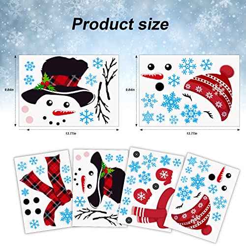 IMISHM 4 Sheet Christmas Decorations - Removable Wall Stickers with Snowman, Snowflake Decals for Windows, Doors & Refrigerators