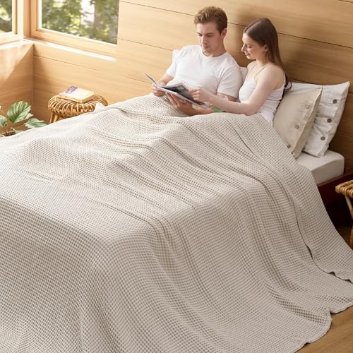 Bedsure Oversized King Linen Cotton Waffle Blanket 120"x94"