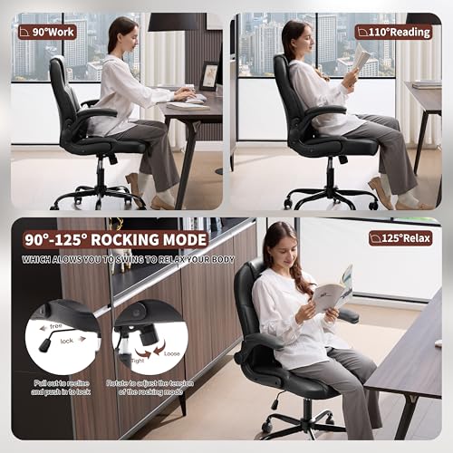 Nexthro Black Leather Office Chair with Lumbar Support and Swivel - Short People Friendly