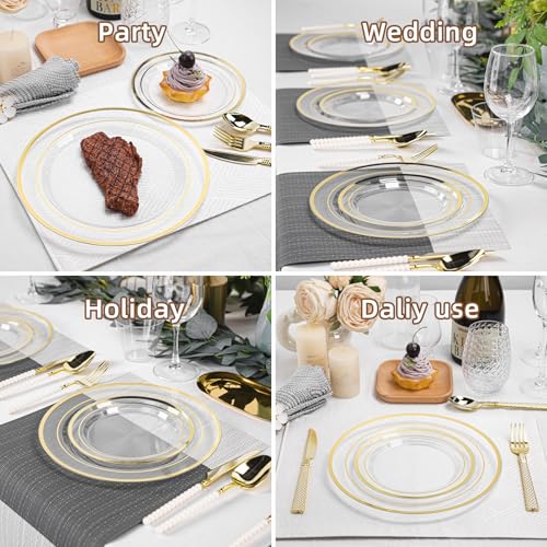 Clear Disposable Plates with Gold Rim - 200PCS Set for Weddings & Events (Variation: Clear)