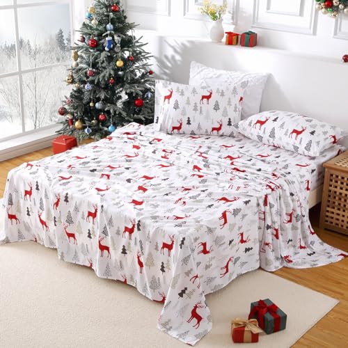 CAROMIO Christmas King Microfiber Bed Sheet Set with Gray Fitted Sheet 16" Pocket