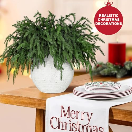 24 Pcs Artificial Christmas Pine Branches - Natural Droopy, Lush & Bendable Holiday Decor