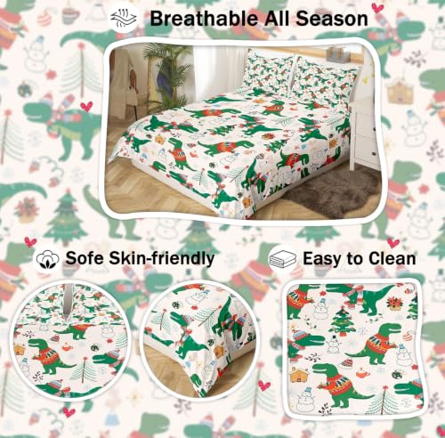 Feelyou Christmas Dinosaur Bedding Set Queen Size 3Pcs Kids Boys Girls Multi 03