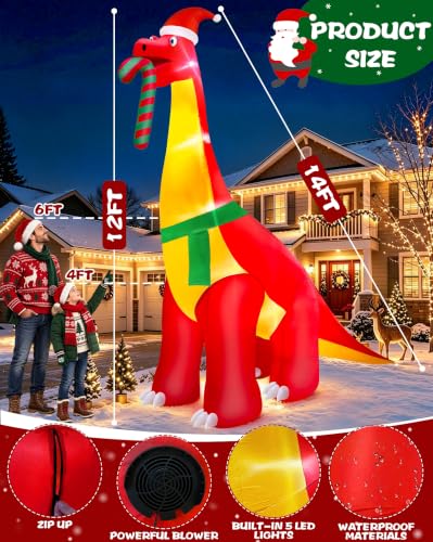 12 Ft Santa Dinosaur Inflatable Christmas Decor for Outdoors