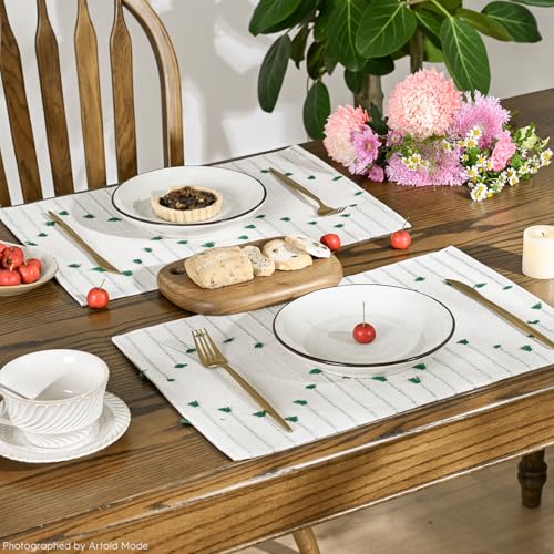 Artoid Mode Dark Green Christmas Woven Rustic Placemats Set of 4 12x18 Inch