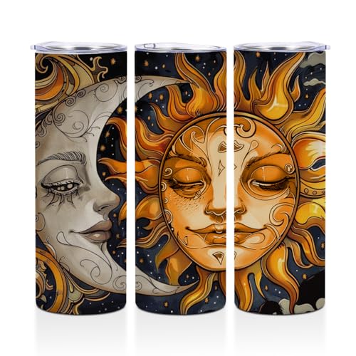 PQV Mystical Boho Moon Sun 20oz Tumbler - Stainless Steel Insulated Cup with Lid (Variation: Sun and Moom)