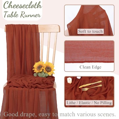 Terracotta Cheesecloth Table Runner 10ft Boho Gauze Runner for Thanksgiving Fall Wedding Baby Bridal Shower Party Decorations 32x120 Inches Long Rustic Cheese Cloth Table Runner