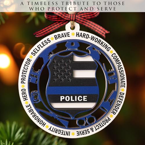 KATINAT Police Ornaments for Christmas Tree - Thin Blue Line 2-Layer Wood & Acrylic, Police Officer Gift, Christmas Decor 2025