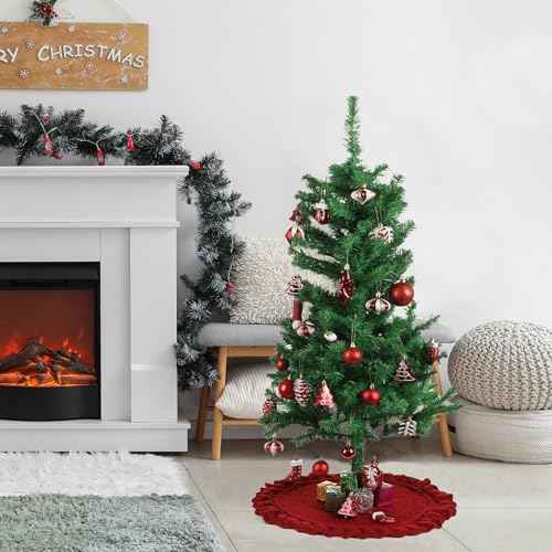 Mr. Pen- Small Christmas Tree Skirt, 24", Red Knitted Christmas Skirt Tree, Xmas Tree Skirt, Christmas Skirts for Xmas Trees, Skirt for Christmas Tree, Small Tree Skirt Small, 24 Inch Tree Skirt