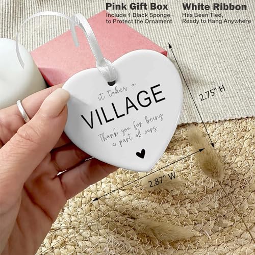 Ceramic Heart Ornament - It Takes a Village Gift - Thank You for Being Part of Ours (137 Variation) White Keepsake