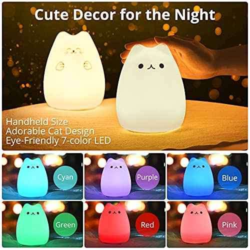 GoLine Cat Lamp, Cute Kitty Night Light, Gifts for Women Teen Girls Baby, Night Lights for Kids Bedroom, Cute Christmas Kitty Silicone Nightlights for Children Toddler.