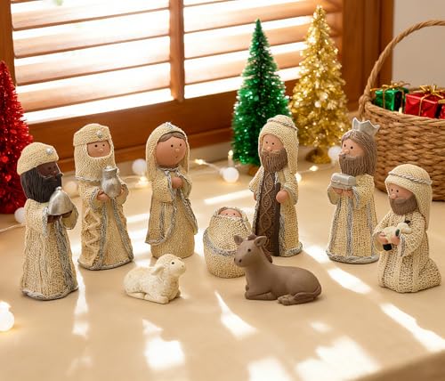 DurableDelights 4.2-inch Nativity Knit Set Indoor Religious Figurines - Holy Family Scene