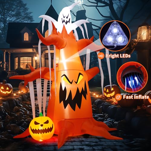 10 FT Halloween Inflatable Dead Tree with Pumpkin Ghost LED Outdoor Decor