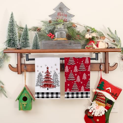 Arkney Christmas Kitchen Towels Set of 2 - 18x26in Red Tree Snow Towels