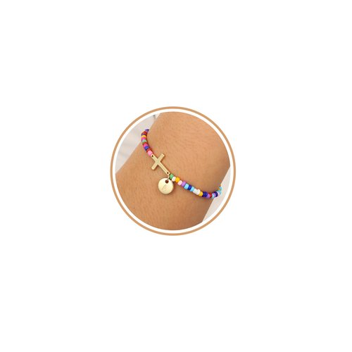 Gnamy Initial Letter A Cross Bracelet for Kids Tween Girls Trendy Stuff Colorful Beaded Bracelets First Communion Confirmation Baptism Christian Birthday Religious Jewelry Presents for Daughter Things