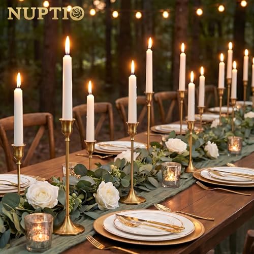 Gold Candlestick Holders Set of 15 - Decorative Aluminum Taper Candle Holders, Bulk