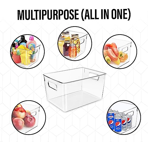 CONTROL KITCHEN Clear Plastic Storage Bins 4 Pack 11.2 x 7.5 x 6 Inches Pantry Organizer
