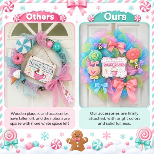 Pastel Candy Christmas Wreath with Lollipops and Bells - 15.7 Inch Holiday Door Decor