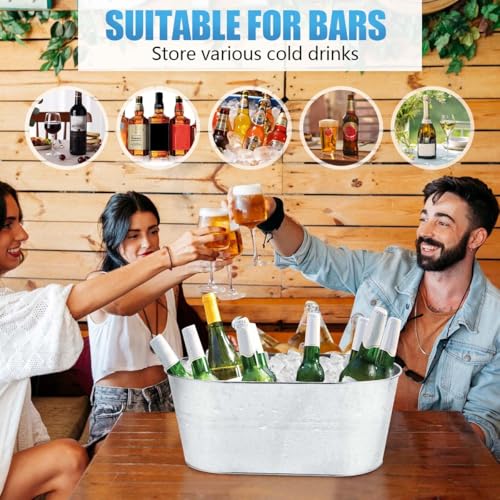 OBTANIM 4 Pack Galvanized Ice Buckets - 4 Gallon Metal Champagne Drink Coolers with Handles, Silver