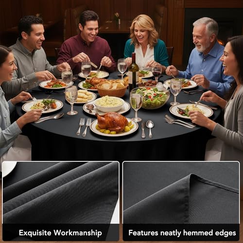 Dailyset 10-Pack Black Round Tablecloths 108 Inch for 4-5 Ft Tables - Wrinkle & Spill Resistant Polyester