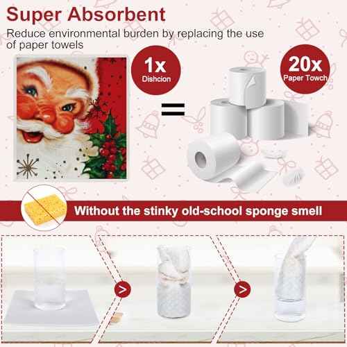 Whaline 6Pcs Christmas Swedish Dishcloths Retro Santa Snowman Cotton Kitchen Towel Reusable Absorbent Dish Towel for Home Party Housewarming Cleaning, 7.7 x 6.9 Inch