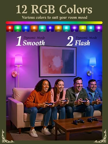 SyncGlow Gold Battery-Operated Wall Sconces Set of 2 with RGB & Dimmable Light