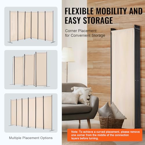 Room Divider 6 Panels Folding Privacy Screen Portable Partition Beige