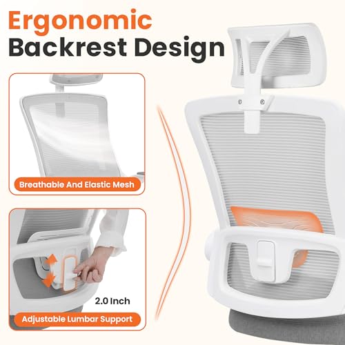 Neo Chair Grey Office Desk Chair with Ergonomic High Back Mesh Headrest