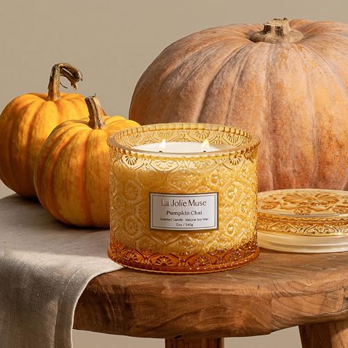 Pumpkin Chai Scented Candle - Natural Soy 2-Wick, 12 oz, Cozy Fall Home Decor