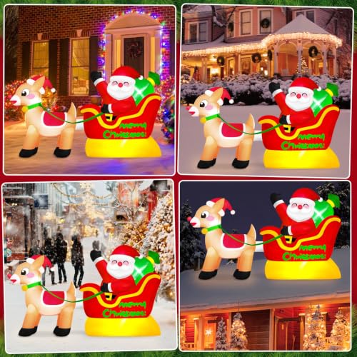 MICOCAH 6FT Santa and Reindeer Inflatable Christmas Yard Decoration with LED Lights