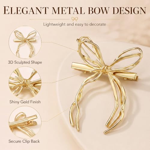 12 Pcs Gold Metal Bow Ornaments with Clip for Christmas Tree